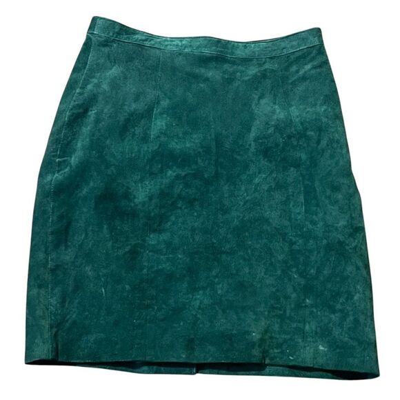Vintage Gitano Leather Suede Mini Skirt Hunter Green Size 11 / 12 - Picture 1 of 14
